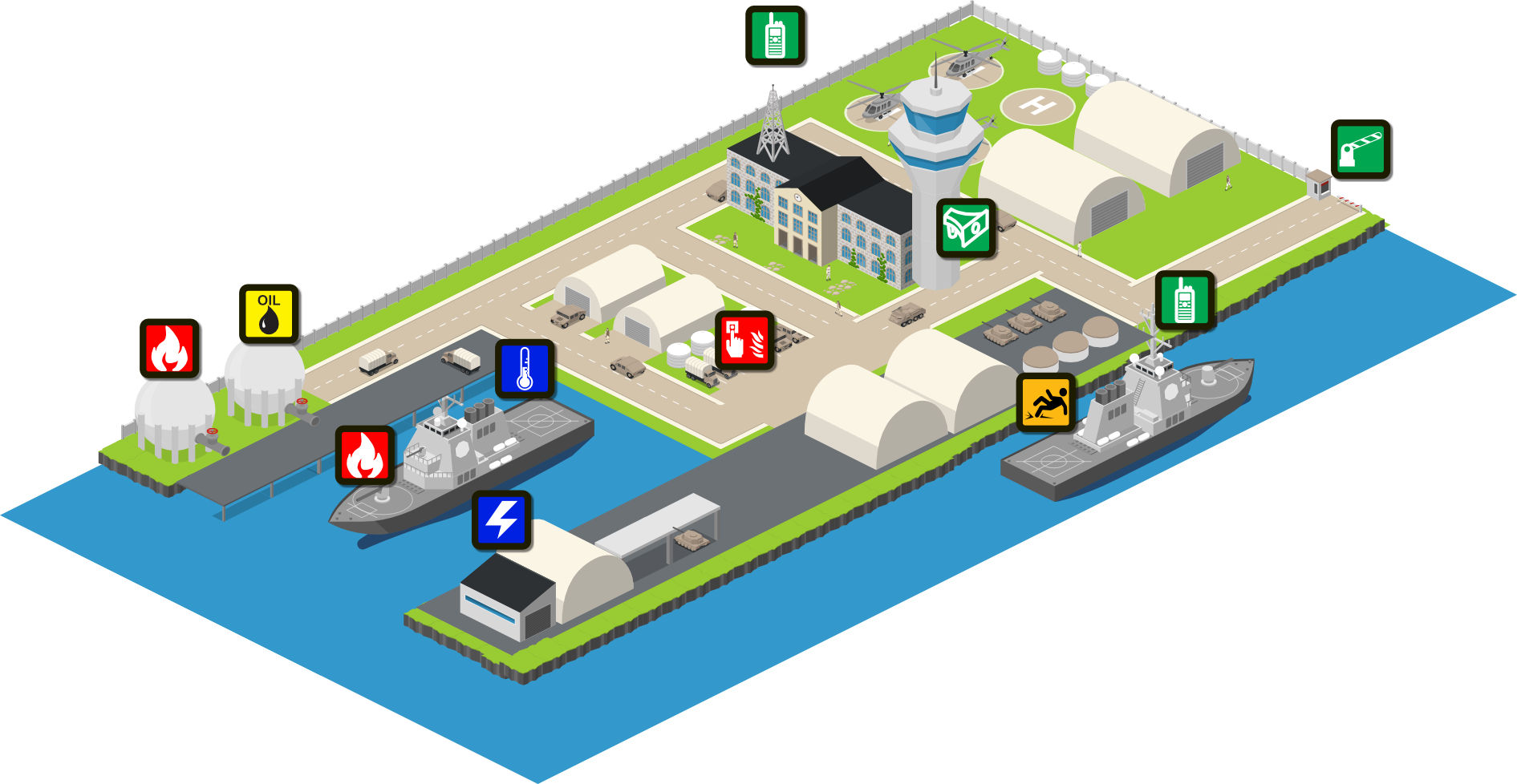 Military site isometric with icons 1