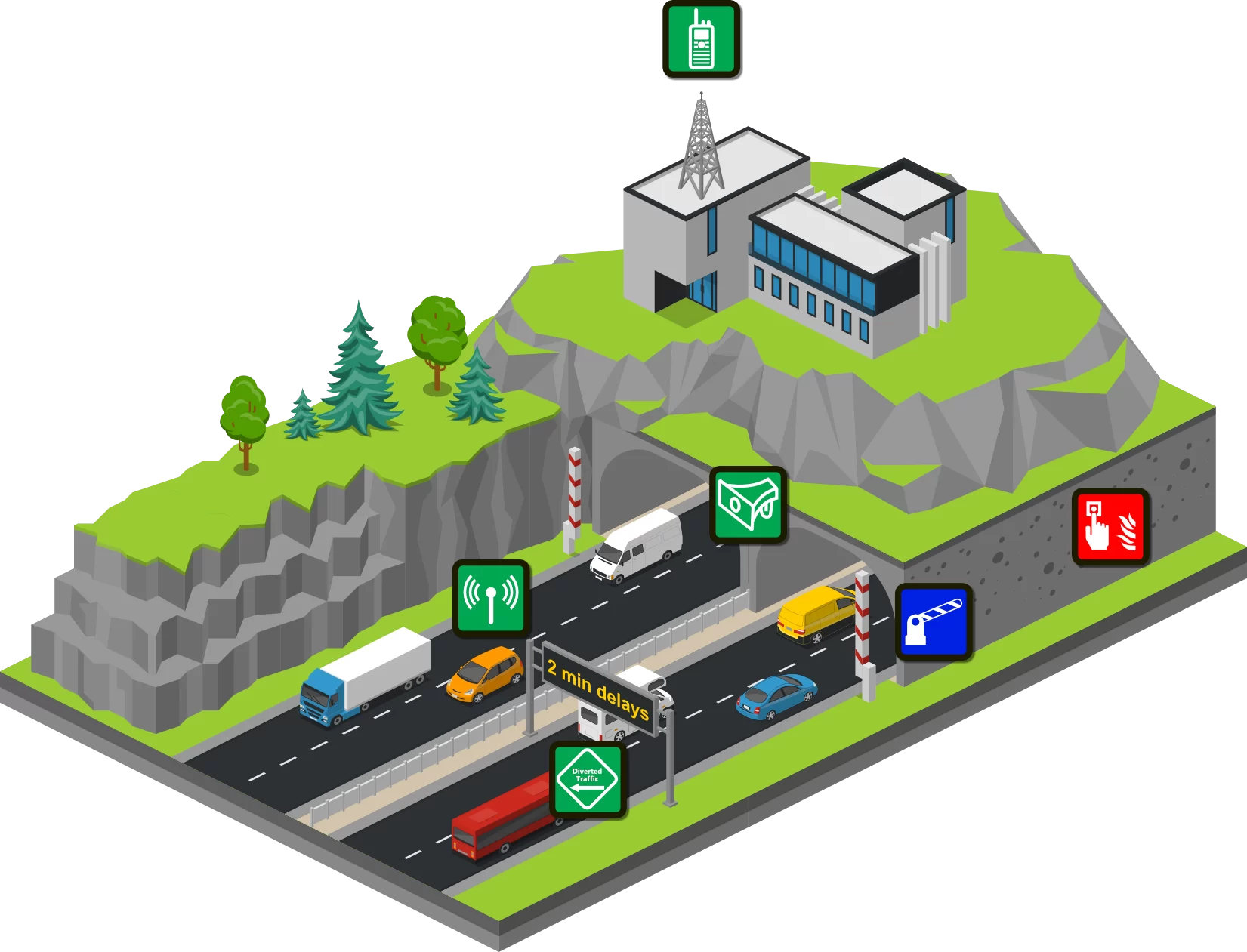 Tunnel site isometric with icons