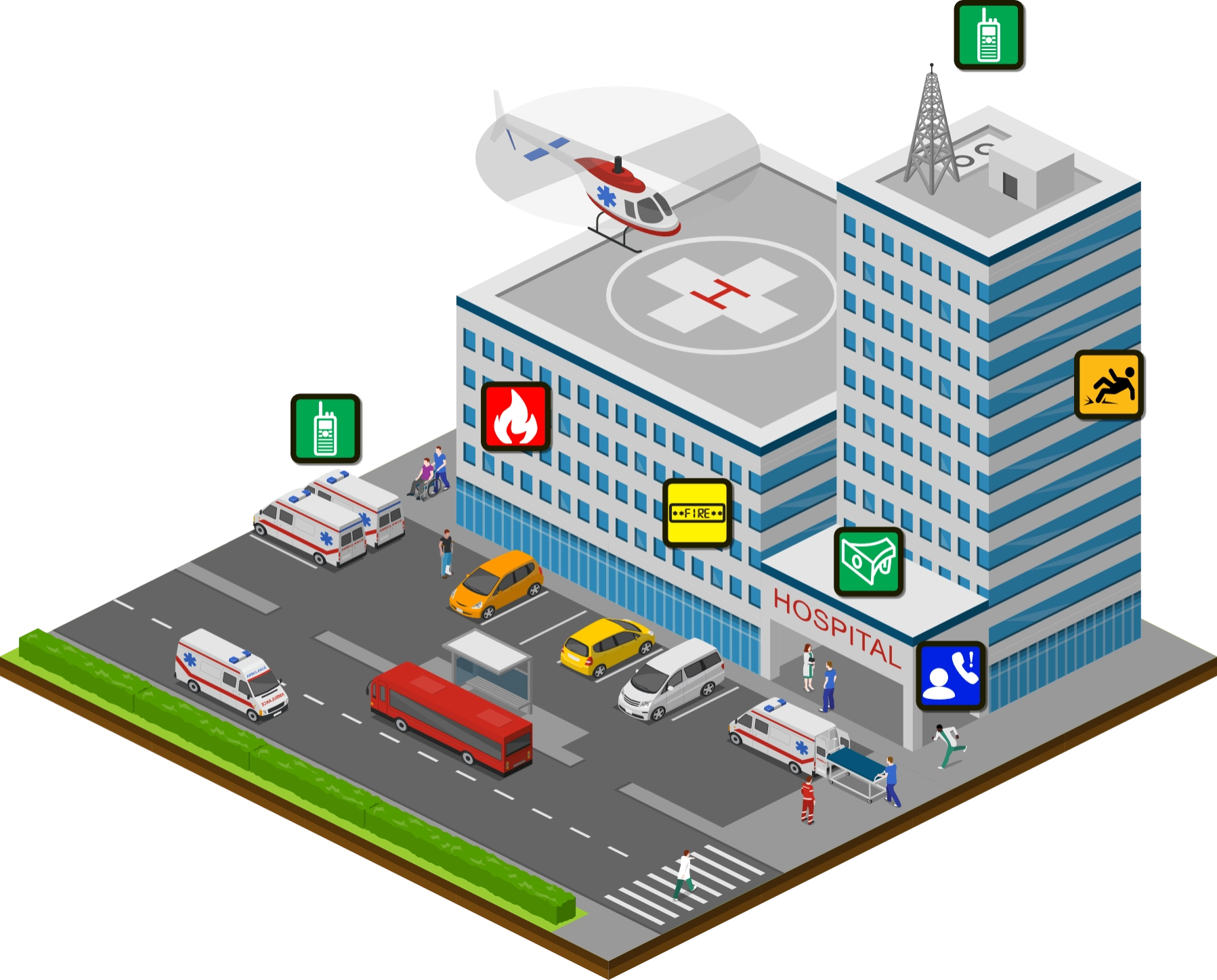Hospital-site-isometric-with-icons-2